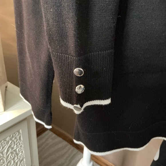 Black Cardigan Sweater With Accents of White Trim by 89th & Madison - Picture 6 of 6